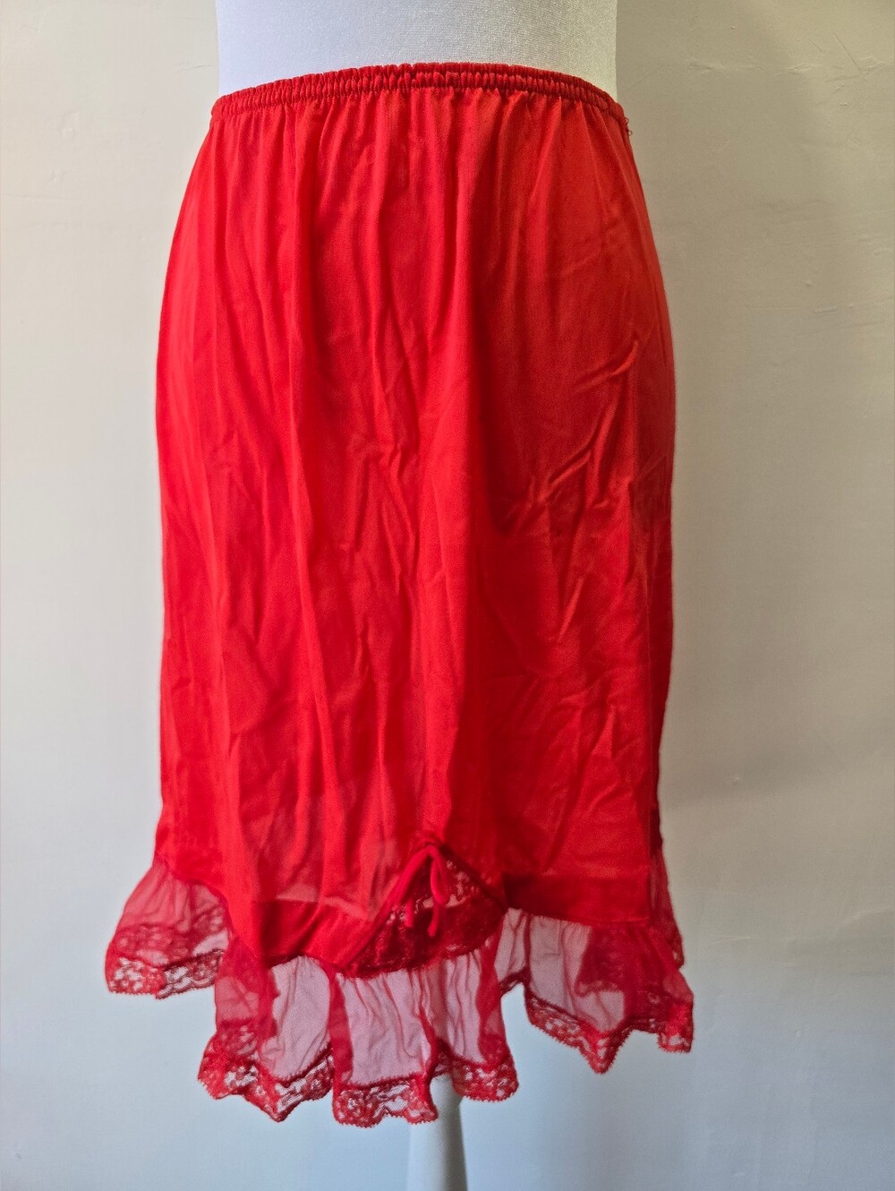 Vintage Penney's Red Sheer Lace-Hem Half Slip
